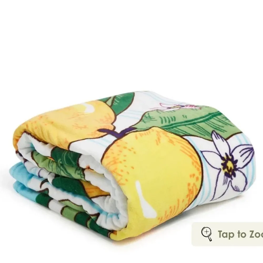 Vera Bradley Lemon Grove White Blue Yellow Green Oversized Plush Throw Blanket
